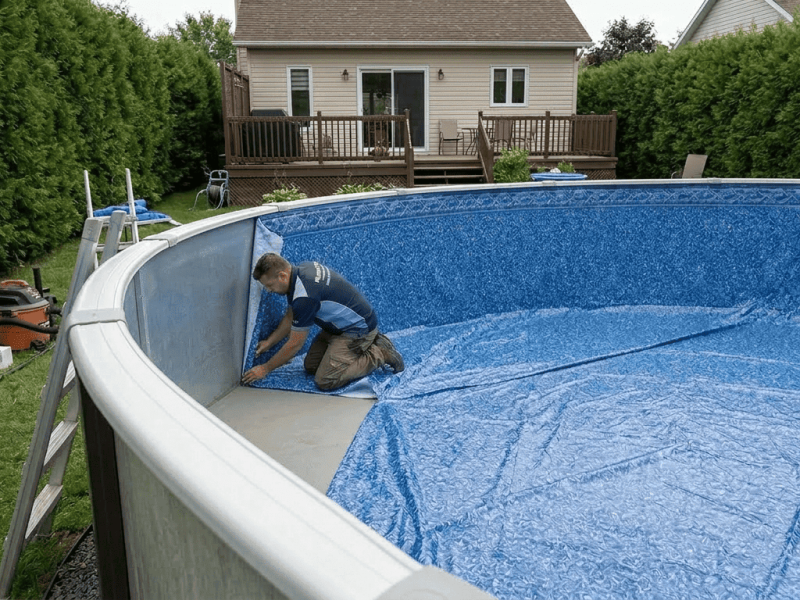 Remplacement de la toile pour piscine hors terre à Montréal.