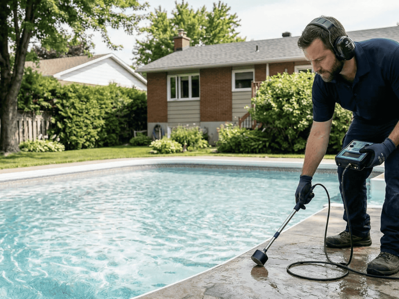 Inspection acoustique pour fuites de piscine et spa à Montréal.