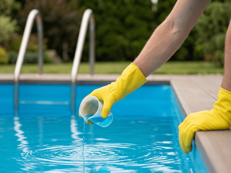 Nettoyage à l’acide pour piscine en béton à Montréal, préparation pour ouverture saisonnière.